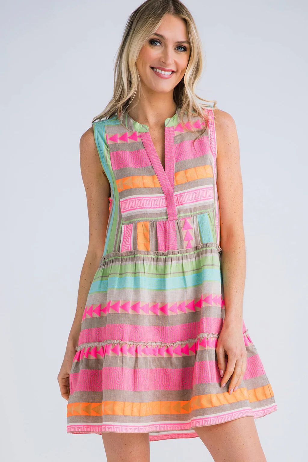 Elan Neon Multi Embroidered Tiered Dress | Social Threads