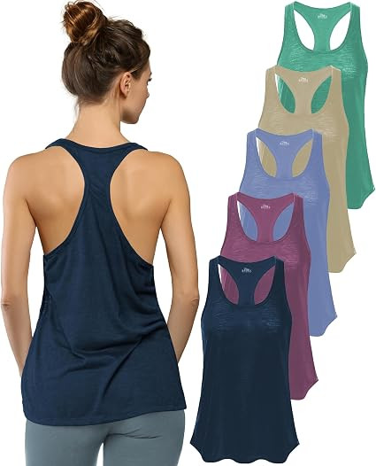 Women's 5 Pack Everyday Flowy Burnout Racer Back Active Workout Tank Tops | Amazon (US)