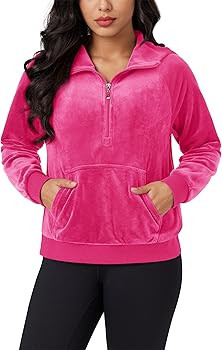MAGCOMSEN Womens Hoodies Half-Zip Cropped Velour Sweatshirts Long Sleeve Fleece Pullover with Poc... | Amazon (US)