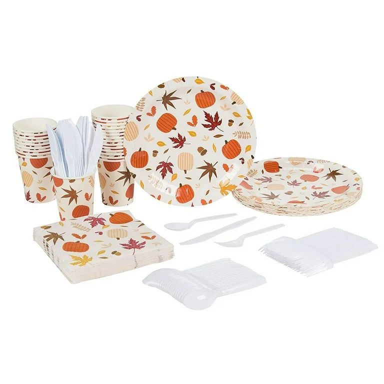 Serves 24 Thanksgiving Fall Themed Party Supplies, 144PCS Plates Napkins Cups, Favors Decorations... | Walmart (US)