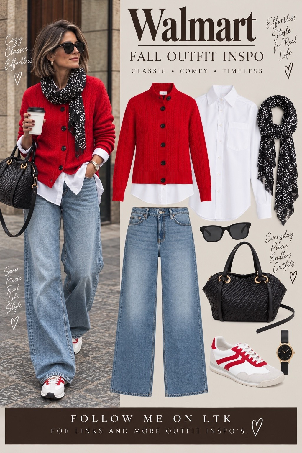 I almost always reach for neutrals, but every once in a while a color comes along and makes the whole outfit.
This red cardigan is that piece.
I kept everything else relaxed and a little undone—shirt hanging out, easy jeans, sneakers, scarf thrown on, woven bag. The red does all the work.
And somehow, this entire look is from Walmart! 
Okay Walmart… I see you. 👀
#WalmartFashion #WalmartFinds #FallOutfit #Over40Style #Over50Style #CasualStyle #FallFashion

#LTKootd #LTKOver40 #LTKMidsize