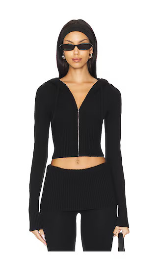 Frankies Bikinis Aimee Cloud Knit Hoodie in Black. - size XL | Revolve Clothing (Global)