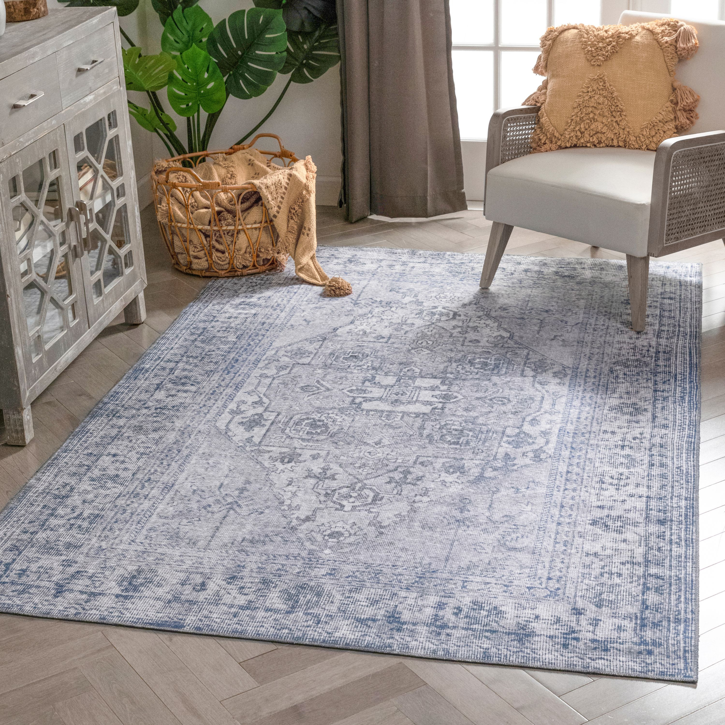 Well WovenWell Woven Nile Gila Vintage Bohemian Medallion Botanical Border Grey 7'7" x 9'6" Machi... | Walmart (US)