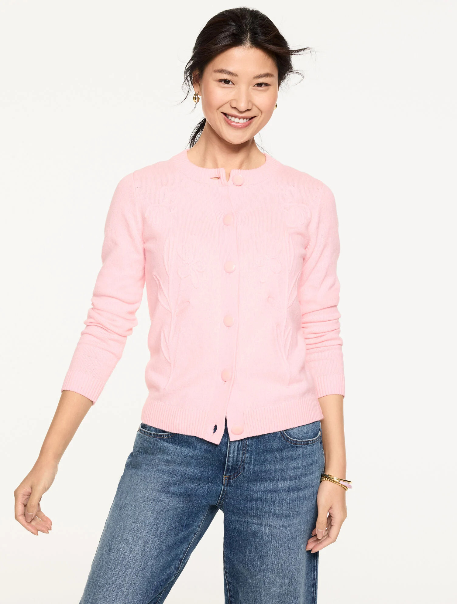 Embroidered Crewneck Cardigan | Talbots