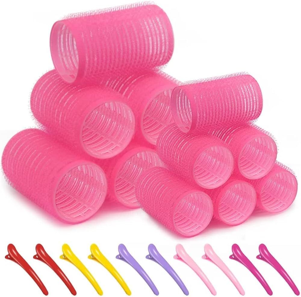 Self grip hair roller set,Hair roller set 12 pcs,Heatless hair curlers,Hair rollers for Long hair... | Amazon (US)