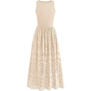 dowerme Women Summer Dresses 2026 Casual Sleeveless Crewneck A-Line Boho Lace Eyelet Cotton Tank ... | Amazon (US)