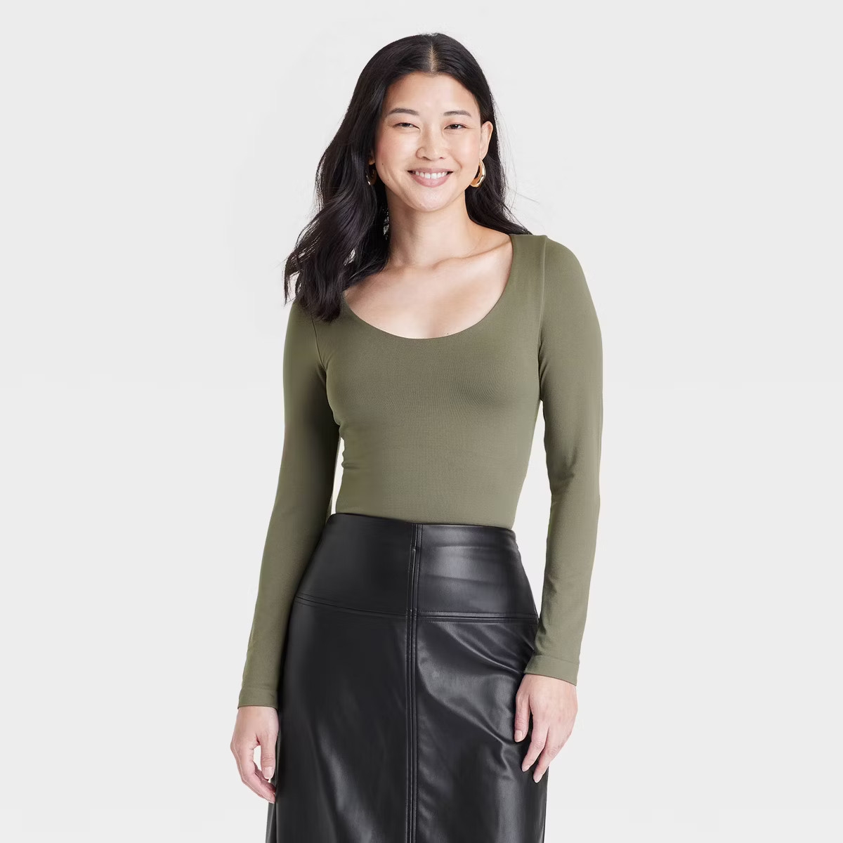 Women's Slim Fit Long Sleeve Scoop Neck Seamless T-Shirt - A New Day™ | Target