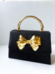 Black Faille Lulu with Bow Charm - Gold Bamboo Handle Handbag | Lisi Lerch Inc