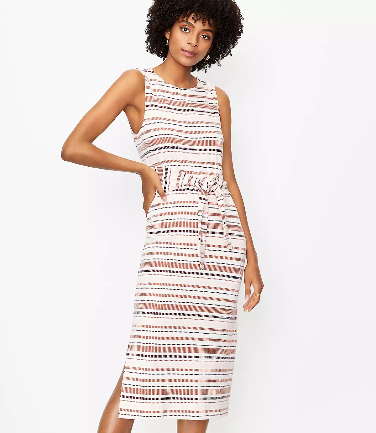 Striped Tie Waist Midi Dress | LOFT