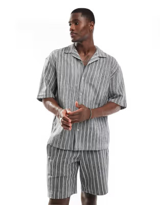 Pull&Bear textured striped shorts in gray - part of a set | ASOS (Global)