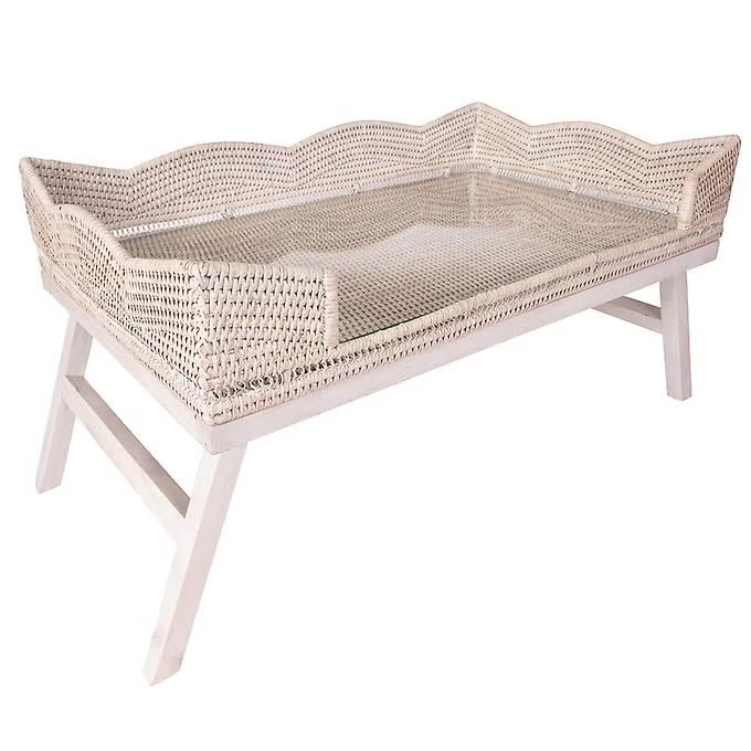 Artifacts Trading Co. Scallop Design Breakfast Tray with Wooden Legs & Glass Insert | The Container Store