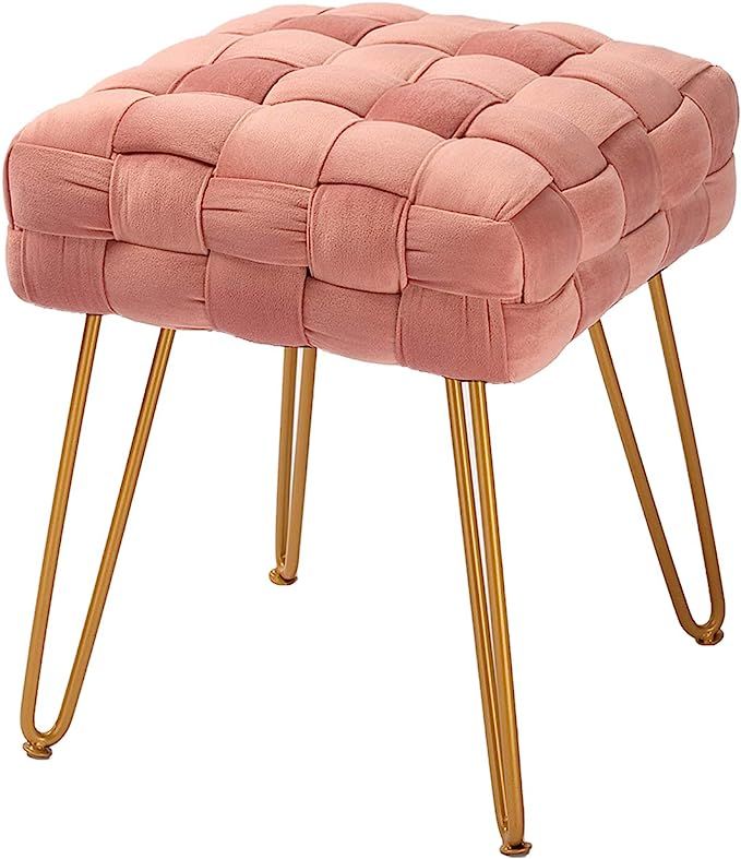 Vanity Chair,Home Faux Fur Ottoman Bench Living Room Square Sofa Stool Mid-Century Modern Luxury ... | Amazon (US)