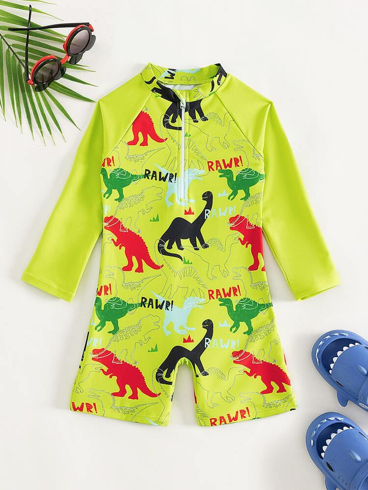 Toddler Boys 1pack Allover Dinosaur Print Zipper Front One Piece Swimsuit | SHEIN