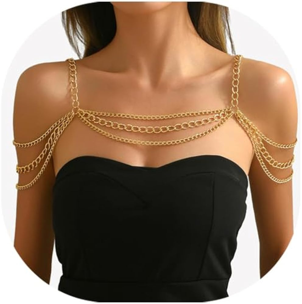 Gold Punk Multi-layered Shoulder Chain Jewelry Sexy Metal Tassel Arm Chain Festival Rave Body Cha... | Amazon (US)