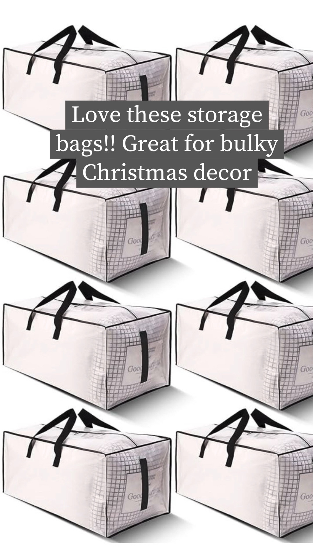These storage bags are great for bulky Christmas decor. 

8 Pack Large Strong
Moving Bags with Zippers & Carrying
Handles - Water-Resistant - Heavy Duty
Storage Totes



#LTKSeasonal #LTKHome #LTKHoliday