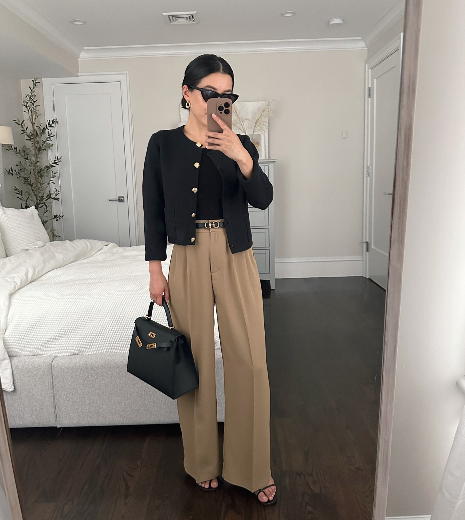 Sizing and outfit details: 

• my reversible belt is edited pieces brand xxs (fully stocked on www.editedpieces.com)

• trouser pants are in the thin khaki , size Xs short. Short has a 26” Inseam, regular has a 28” inseam and long had a 30” inseam so these run a little shorter than other brands. You can choose either elastic back or flat back waist. 

• Amazon black tee bodysuit Xs. So soft! 

• cropped sweater jacket with gold buttons size xxs. Petite friendly, Nice quality and weight.

• jcrew cat eye sunglasses 

Hermes Kelly 28 bag 

#petite business style ideas, smart casual outfits 

 

#LTKunder50 #LTKstyletip #LTKworkwear