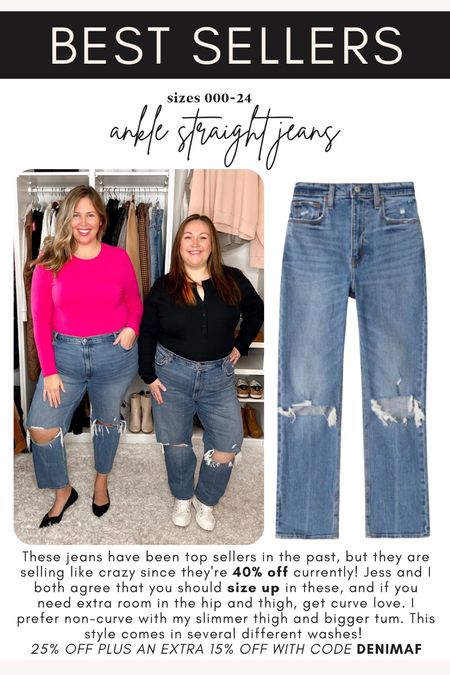 These jeans have been top sellers in the past, but they are selling like crazy since they're 40% off currently! Jess and I both agree that you should size up in these, and if you need extra room in the hip and thigh, get curve love. I prefer non-curve with my slimmer thigh and bigger tum. This style comes in several different washes! 
25% OFF PLUS AN EXTRA 15% OFF WITH CODE DENIMAF

#LTKcurves #LTKSale #LTKsalealert