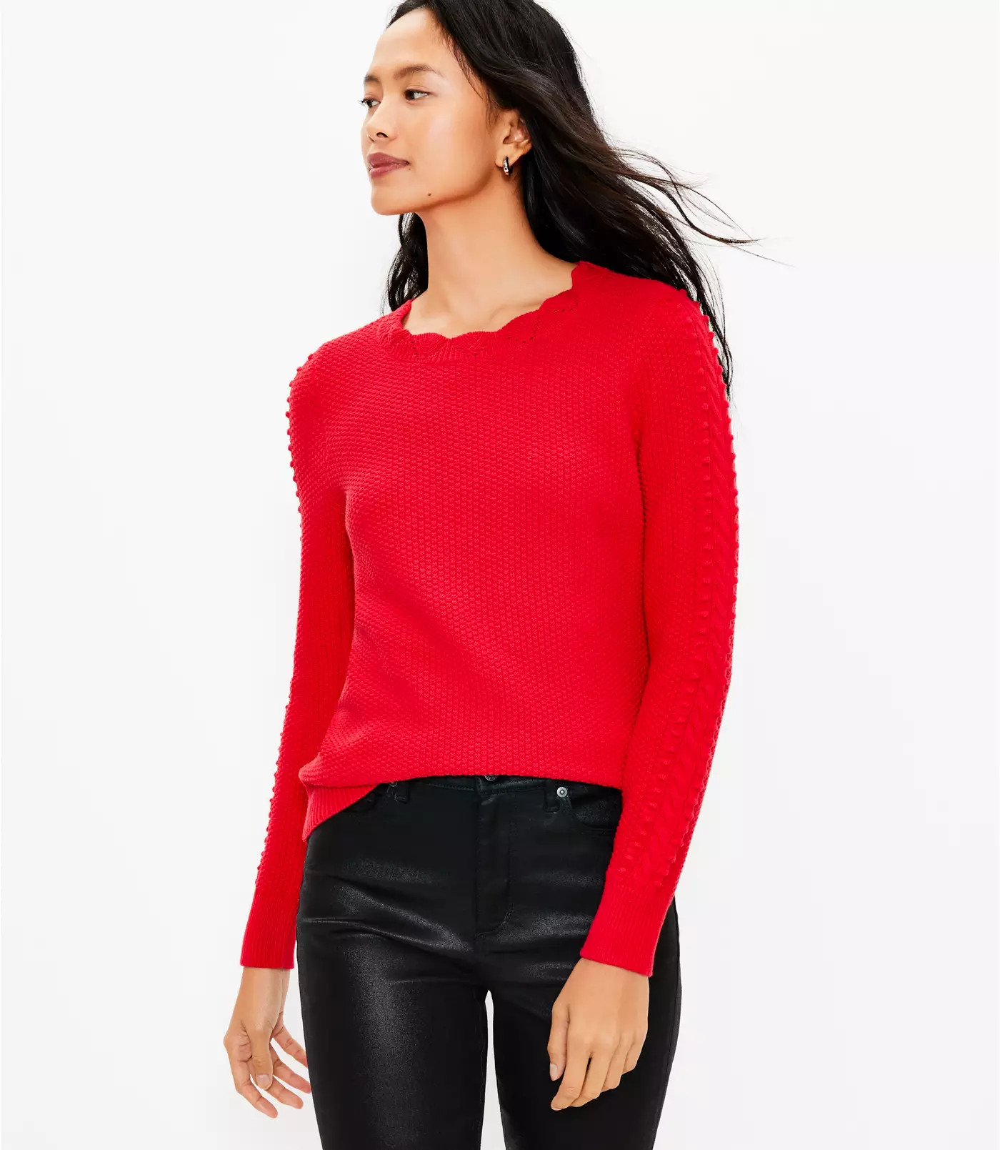 Scalloped Bobble Sleeve Sweater | LOFT | LOFT