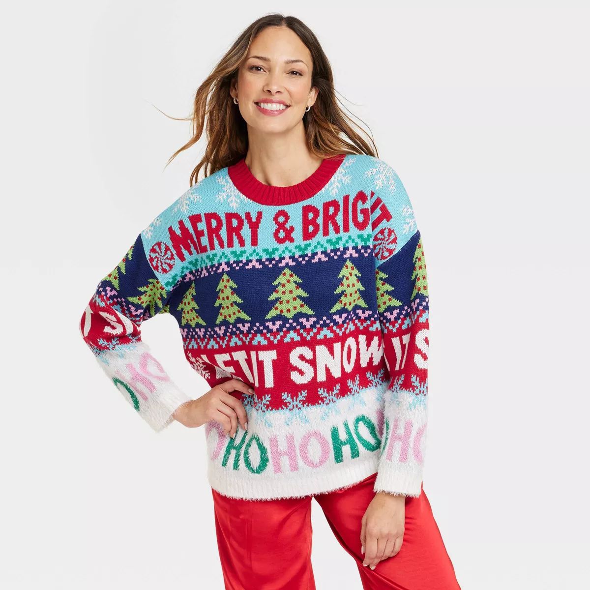 Women's Merry And Bright Graphic Sweater - M | Target