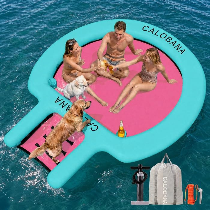 Water Hammock with Dog Boat Ramp, Inflatable Round Floating Ring for Adults Pets Heavy Duty Floating Dock Tanning Pool Lounger Float Island Platform for Pool Sea River Dock Boat Party | Amazon (US)