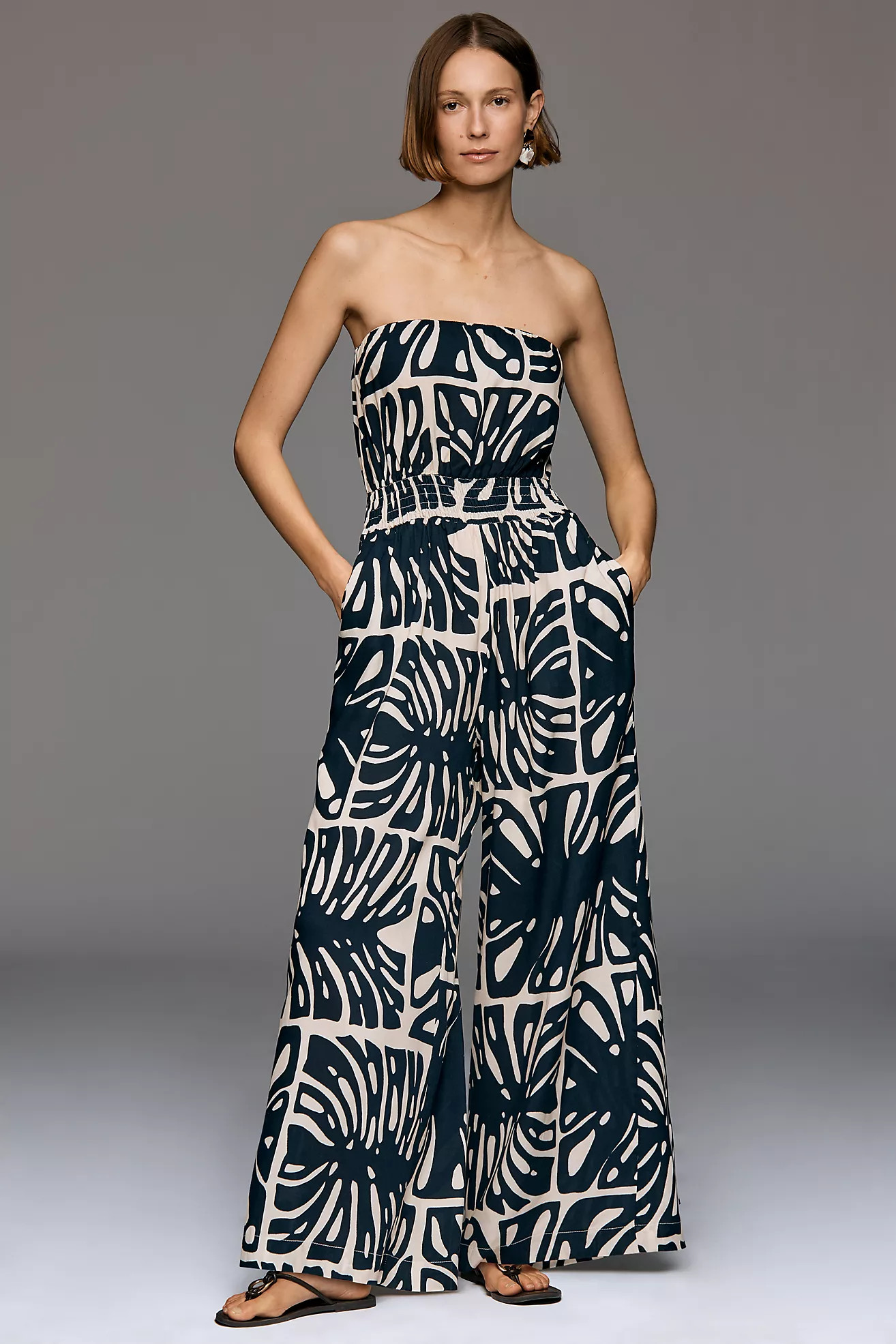 Cacay Printed Strapless Wide-Leg Jumpsuit | Anthropologie (US)