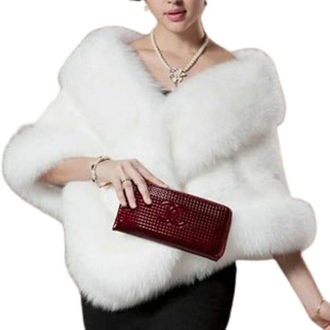 Women's Faux Fur Shawl Soft Versatile Scarf Wrap Shrug Winter Warm Cloak Coat Cape for 1920s Brid... | Amazon (US)