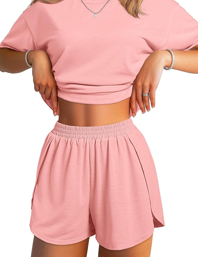 JUSTFASHIONNOW Split Short Bamboo Pajama Set Cute Summer Pjs for Women 2 Piece Short Sleeve Loung... | Amazon (US)