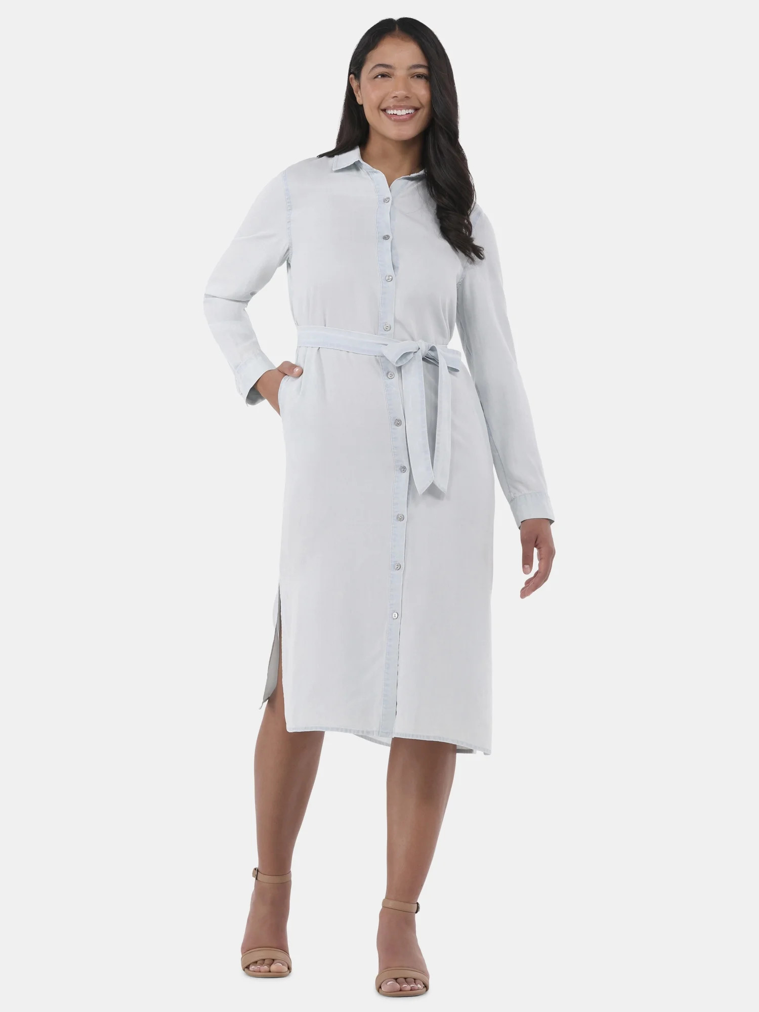 Time and Tru Women’s and Women's Plus Shirt Dress with Long Sleeves, Sizes XS-4X - Walmart.com | Walmart (US)