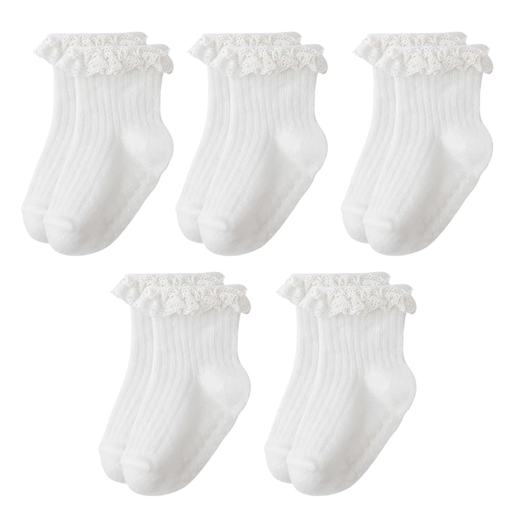 Meeshine Baby Toddler Girls Anti Slip Ruffle Socks with Grips Newborn Infant Cotton Non Skid Fril... | Amazon (US)