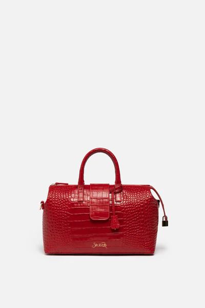 Convertible Executive Leather Bag in Crocodile Print Fiery Red | Silver & Riley