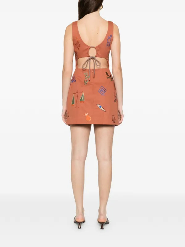 ALEMAIS x LRNLE Dusty Embroidered Mini Dress | Orange | FARFETCH | Farfetch Global