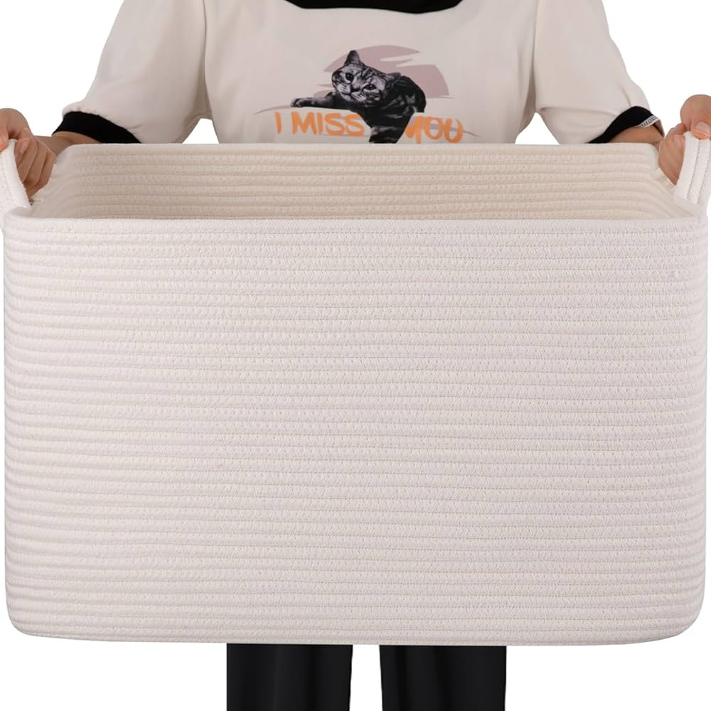 65L Large Storage Basket, Cotton Rope Woven Blanket Basket, Toy Storage for Baby Room, Living Roo... | Amazon (US)