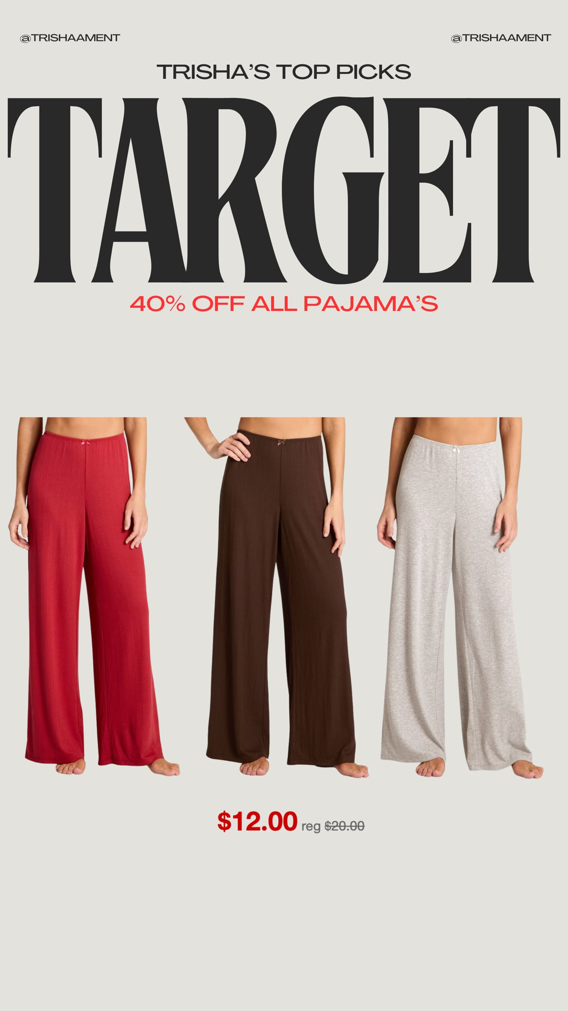 These pajama pants from Target are one of my favorites for lounging around the house and they are 40% off right now (only $12 👏🏼). They have even worked for me at 30 weeks pregnant right now! 

#LTKMidsize #LTKSaleAlert #LTKBump