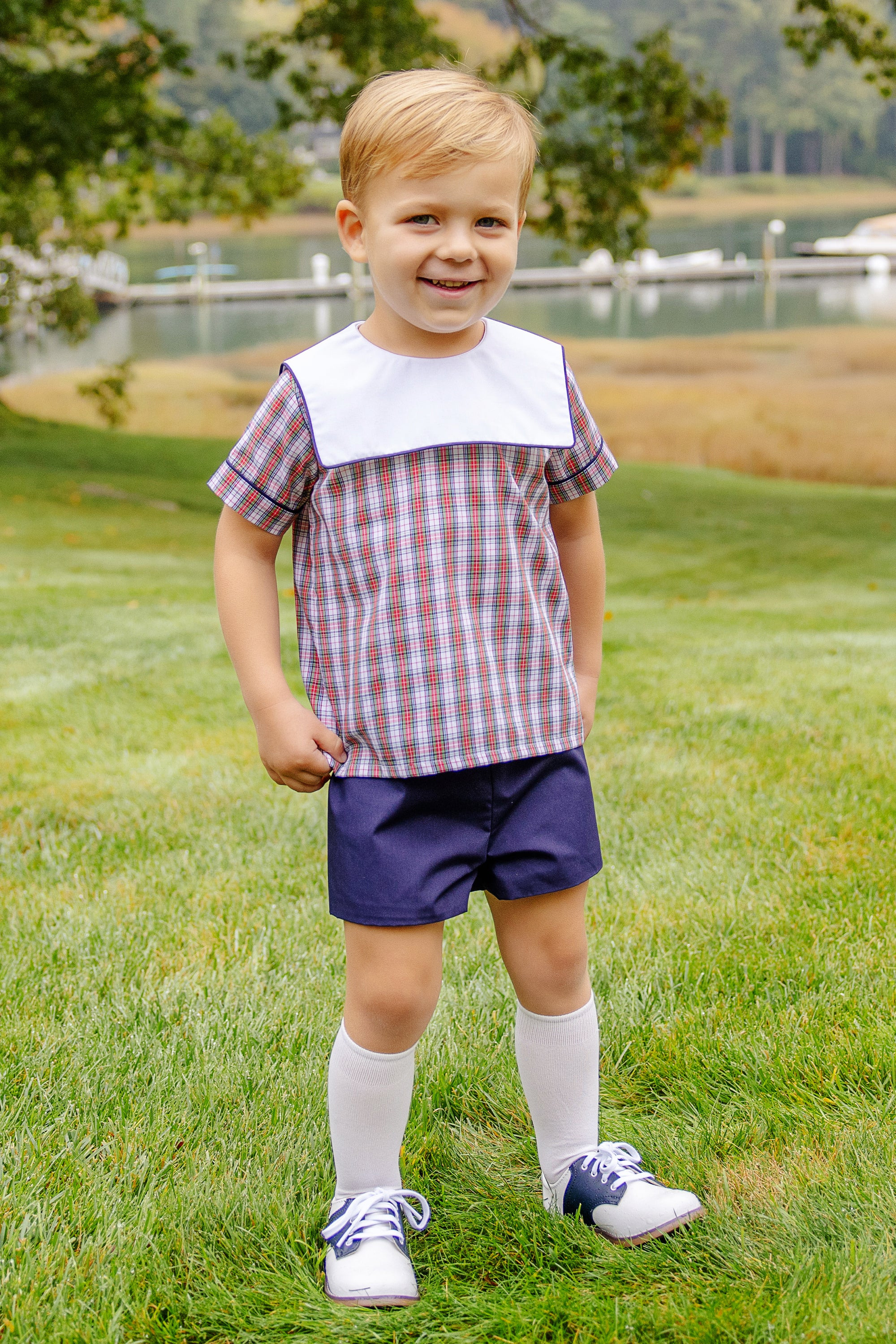 Shepherd Short Set - Merritt Park Plaid with Nantucket Navy & Worth Avenue White | The Beaufort Bonnet Company