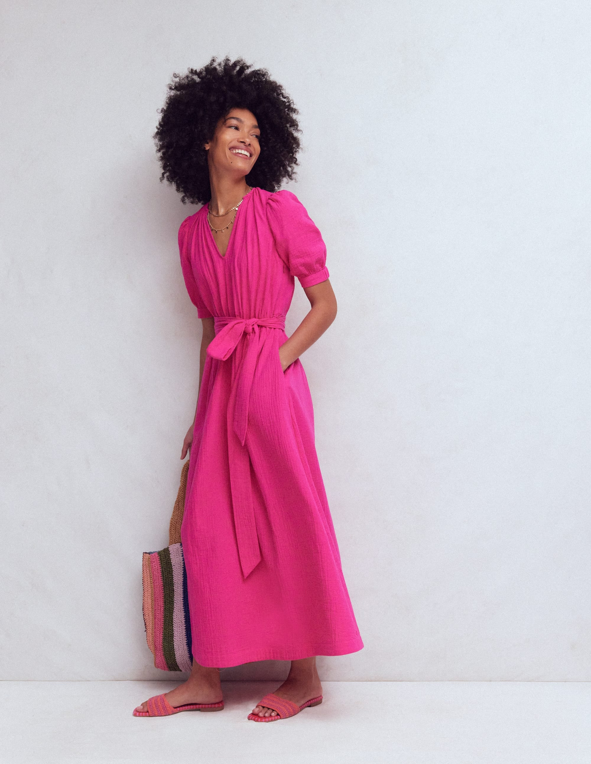 Boden Women's Double Cloth Puff Sleeve Dress in Pink | Size 14 | Boden (US)