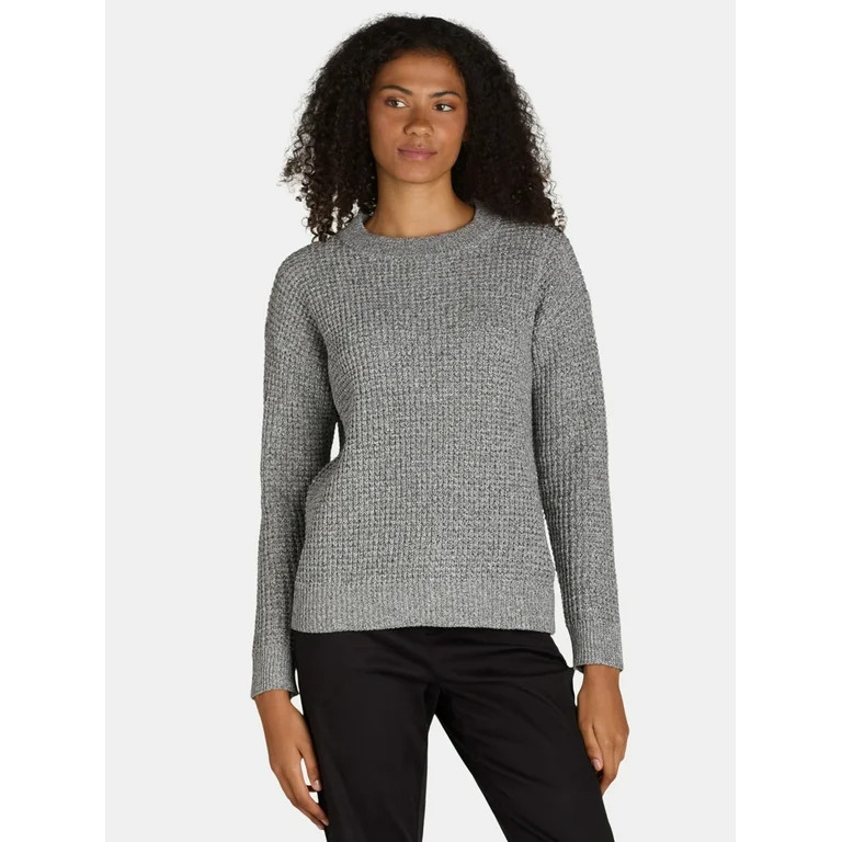 Time and Tru Women's and Women's Plus Waffle Stitch Sweater with Long Sleeves, Midweight, Sizes X... | Walmart (US)
