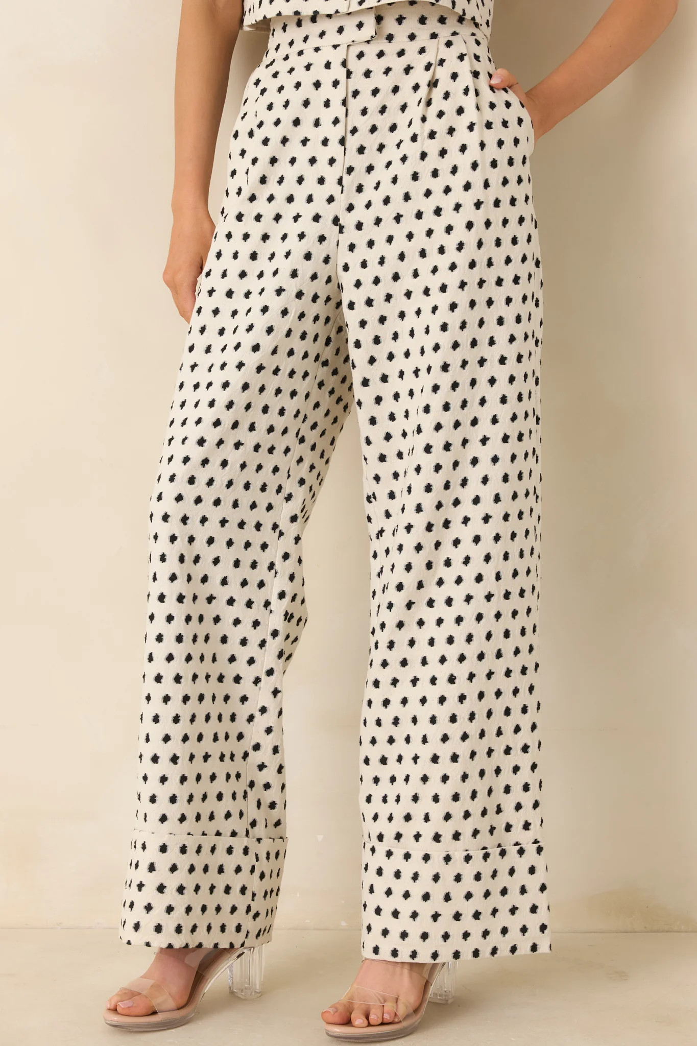 FRNCH Isolde Ivory & Black Cotton Linen Trousers | Red Dress