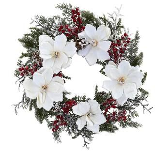 22" Snowed Magnolia & Berry Wreath | Michaels Stores