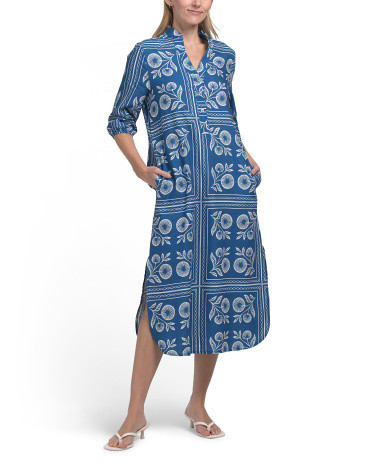 Linen Blend Long Sleeve Floral Dress For Women, Cotton/Linen | TJ Maxx