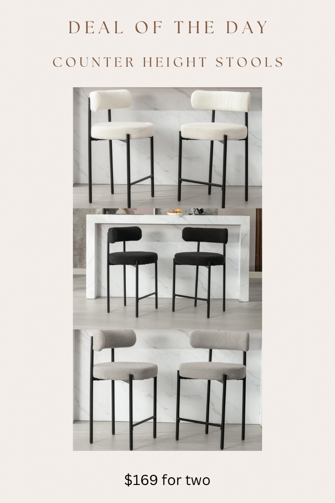 Finally found a counter height version for this popular boucle & metal style!! Such a great price too!! $85 per stool 🙌🏻

#LTKhome #LTKsalealert