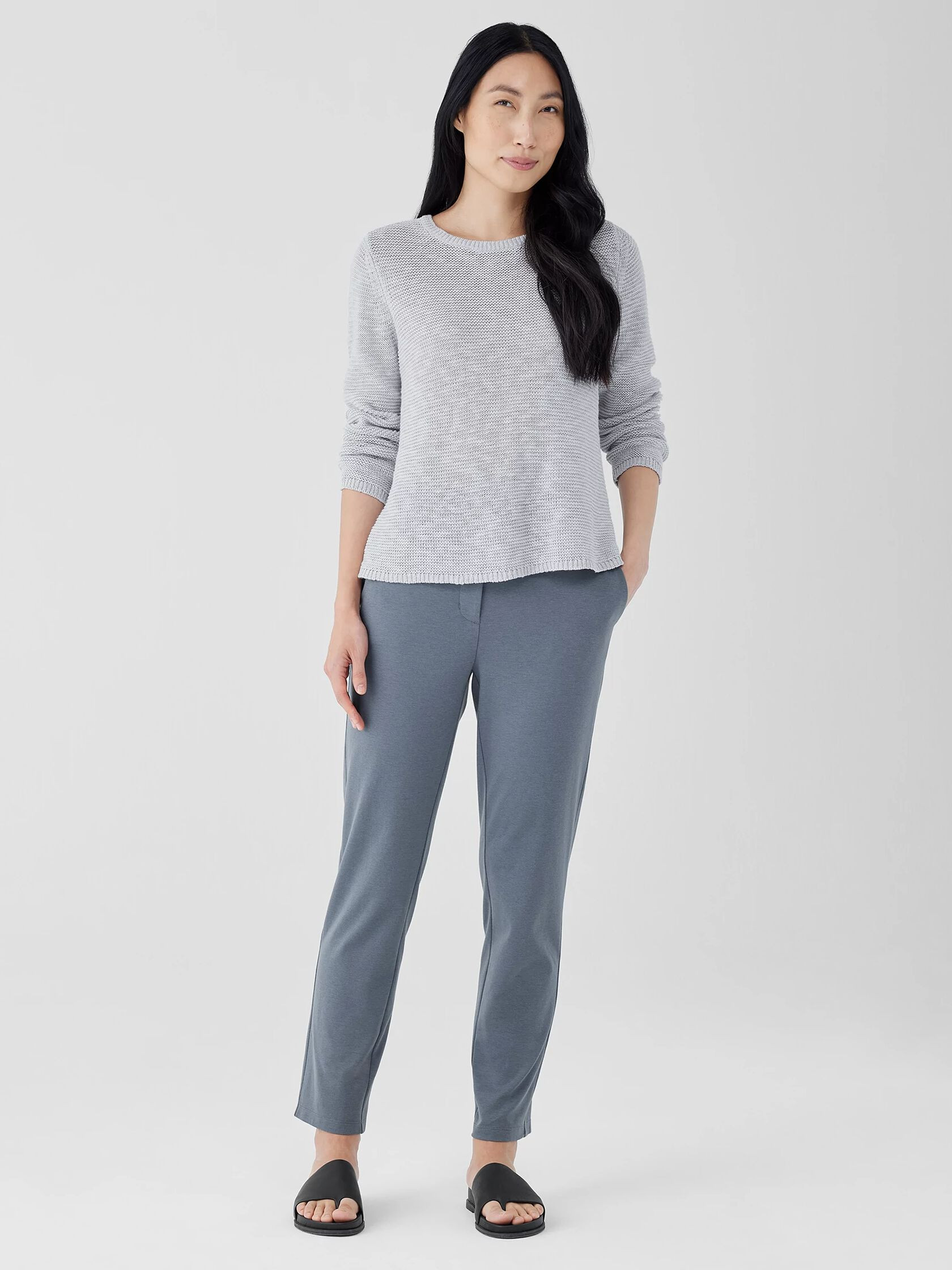 Cotton Blend Ponte High-Waisted Slim Pant | Eileen Fisher