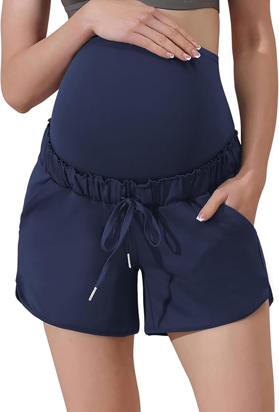Maacie Maternity High Waist Shorts Drawstring Workout Shorts with Pockets | Amazon (US)