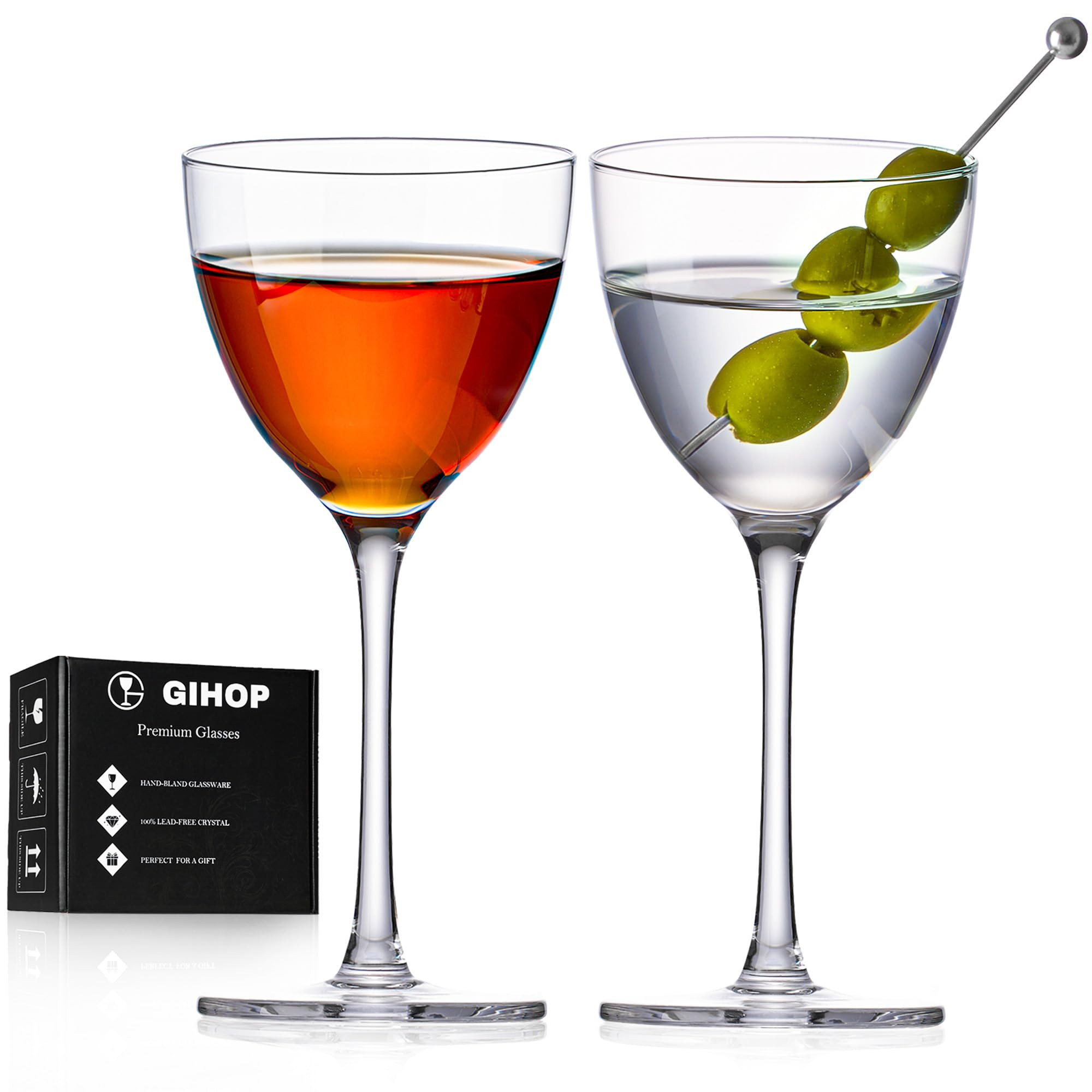Nick and Nora Cocktail Glasses, 5.8Oz Hand Blown Martini Glasses Set of 2, 100% Lead-Free Craysta... | Amazon (US)