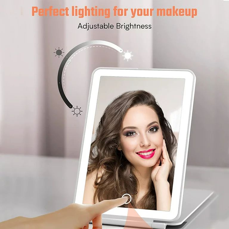 Swtroom Folding Travel Lighted Makeup Mirror with 3 Colors Light Modes USB Portable  7.9 in Touch... | Walmart (US)