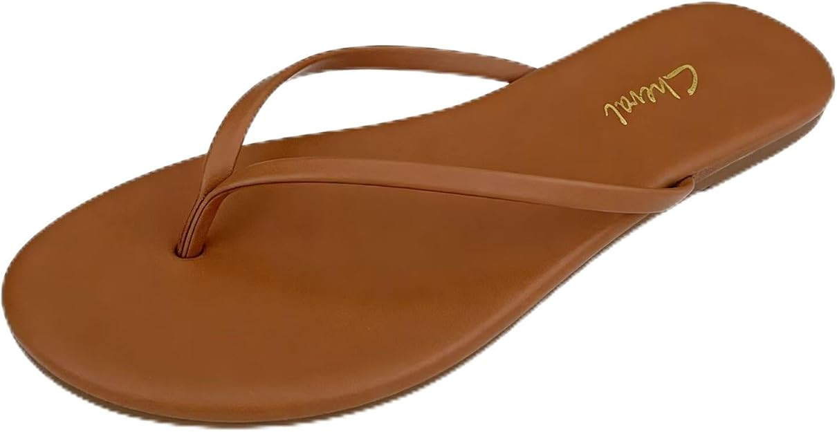 Flat Leather Flip Flops for Women Comfortable,Dressy Slip on Thong Sandals 2026 Summer Vacation E... | Amazon (US)
