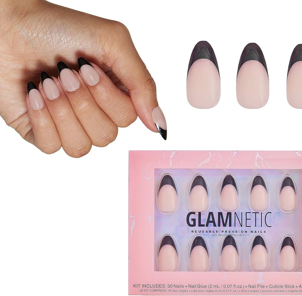 Glamnetic Press On Nails - Caviar | Semi-Transparent, Short Almond Nails, Reusable | 15 Sizes - 3... | Amazon (US)