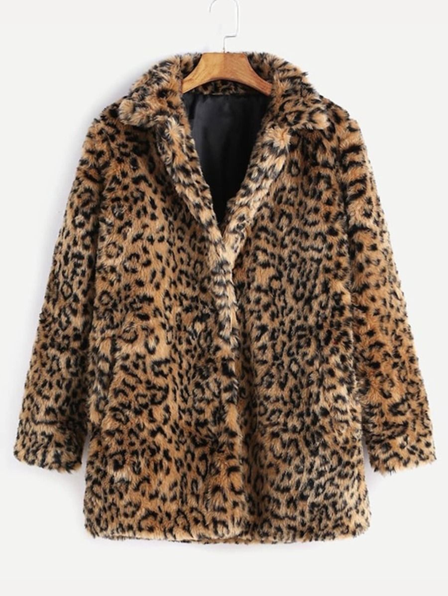 Leopard Button Up Faux Fur Coat | SHEIN