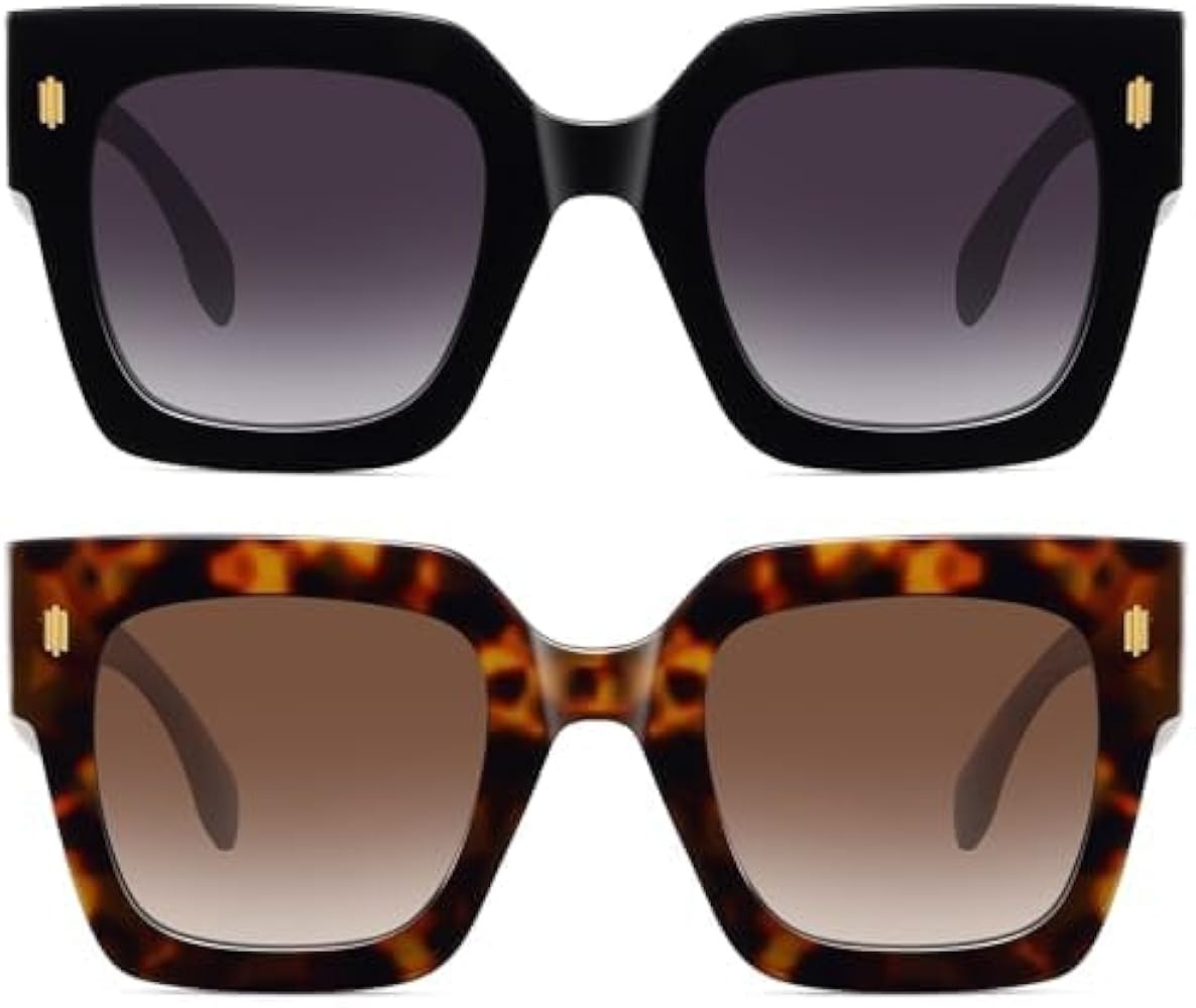 Retro square sunglasses 2 pieces, women, men, fashion, oversized sunglasses, large sunglasses, bl... | Amazon (US)