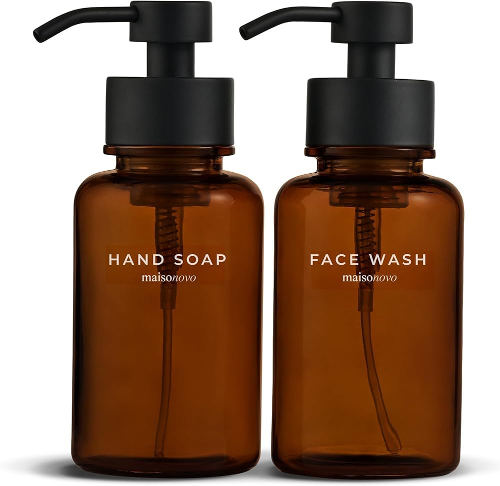 MaisoNovo Glass Foaming Soap Dispenser | Amber Glass Black Pumps x 2 | Amazon (US)