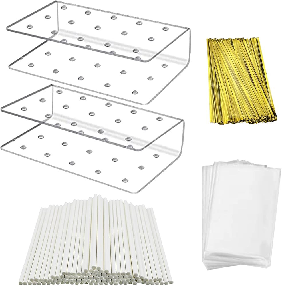 Acrylic Cake Pop Stand Display Holder with Lollipop Sticks, Treat Bags and Twist Ties for Candy M... | Amazon (US)